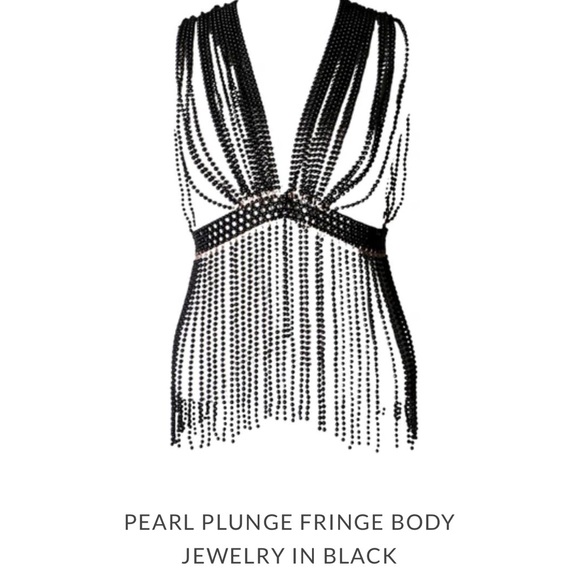Pearl Plunge Fringe Body Jewelry in Black - Picture 2 of 3